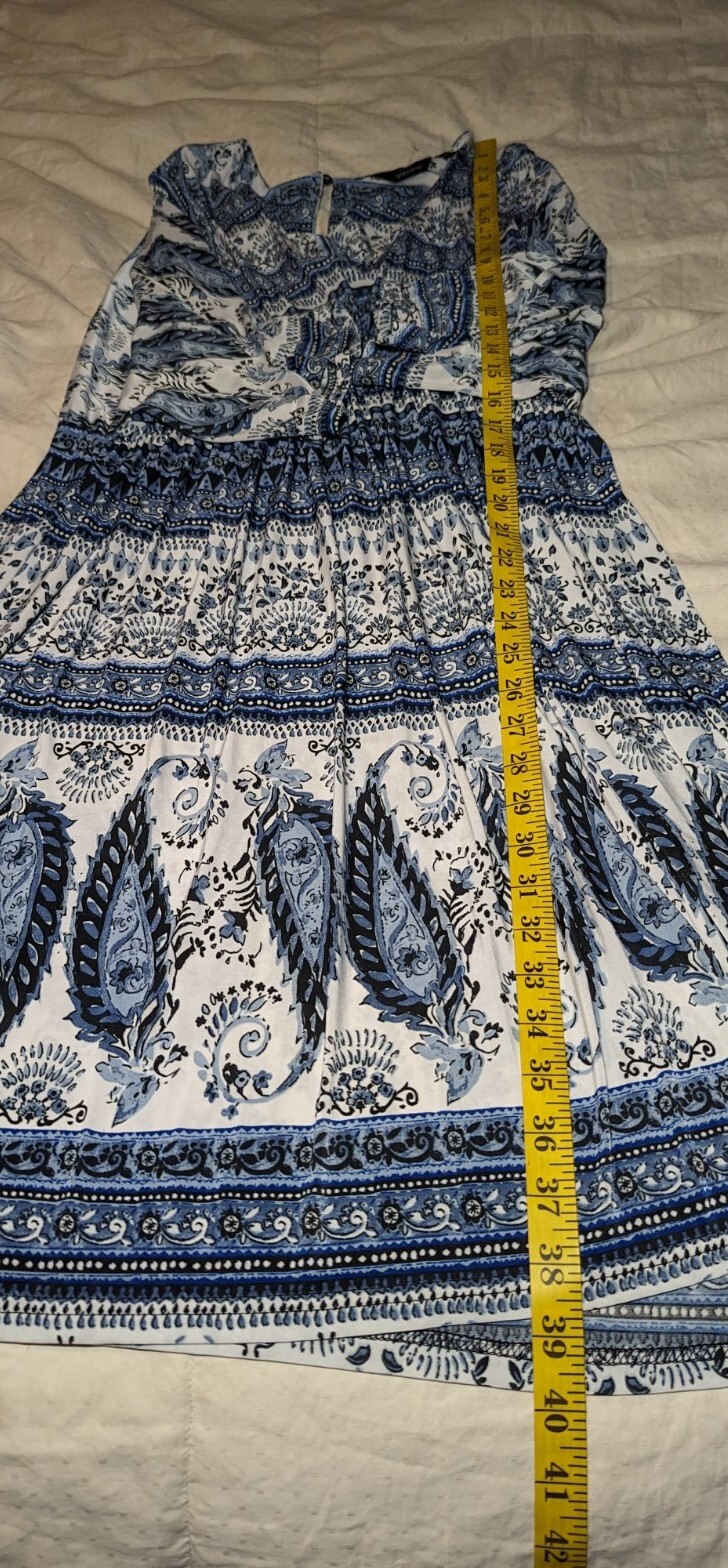 New MILE GABRIELLE Blue Paisley KAFTAN Dress PLUS Size XL Silky Soft Satin