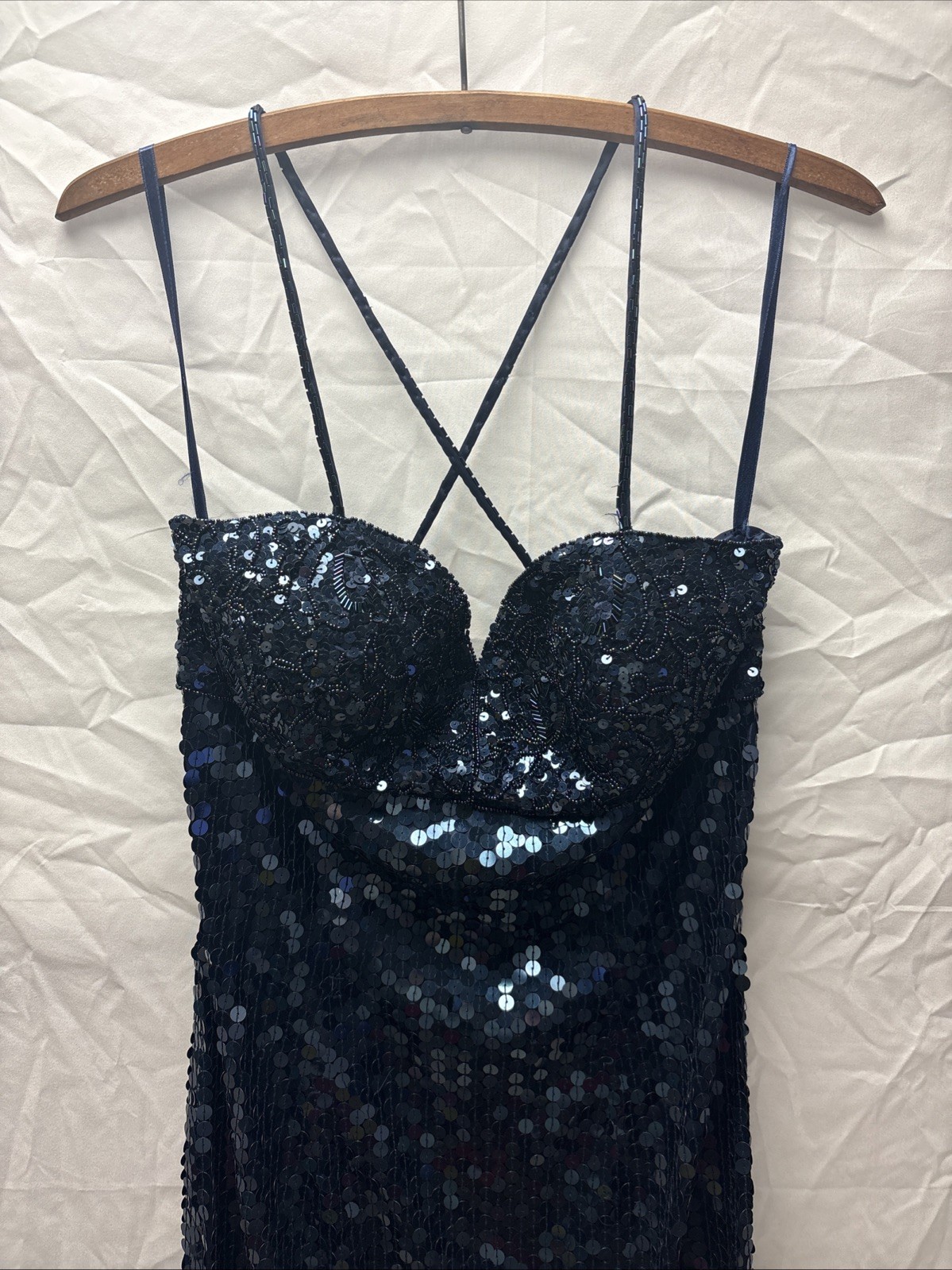 Niteline by Della Roufogali Size 6 Navy Sequin Evening Gown Formal Dress Slit