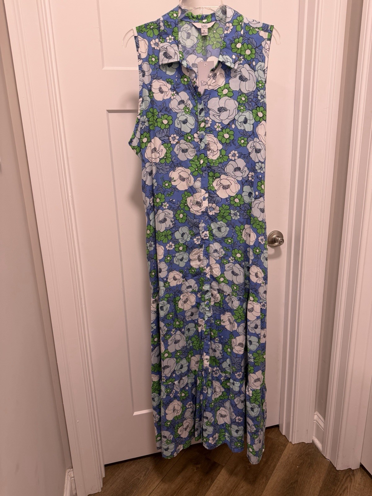 Croft & Barrows Floral Button Down Dress Sz L Casual Waist Tie- Pockets NEW