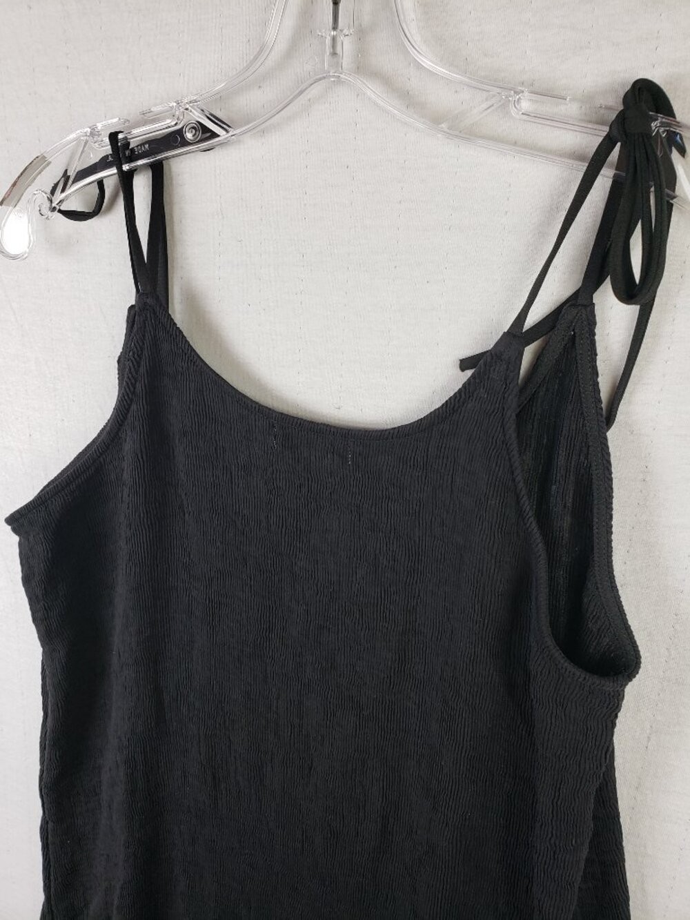 MOD REF Mini Dress Tunic Tie Straps Black Crinkled Ribbed Minimalist Resort sz M