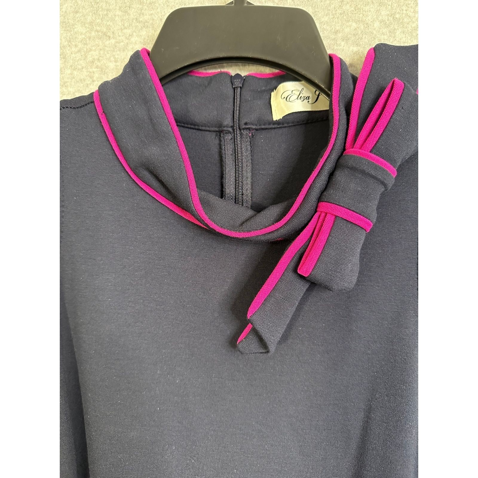 Eliza J Womens Size 8 Navy Blue Pipe Trim Bow Mock Neck Mini Shift Dress