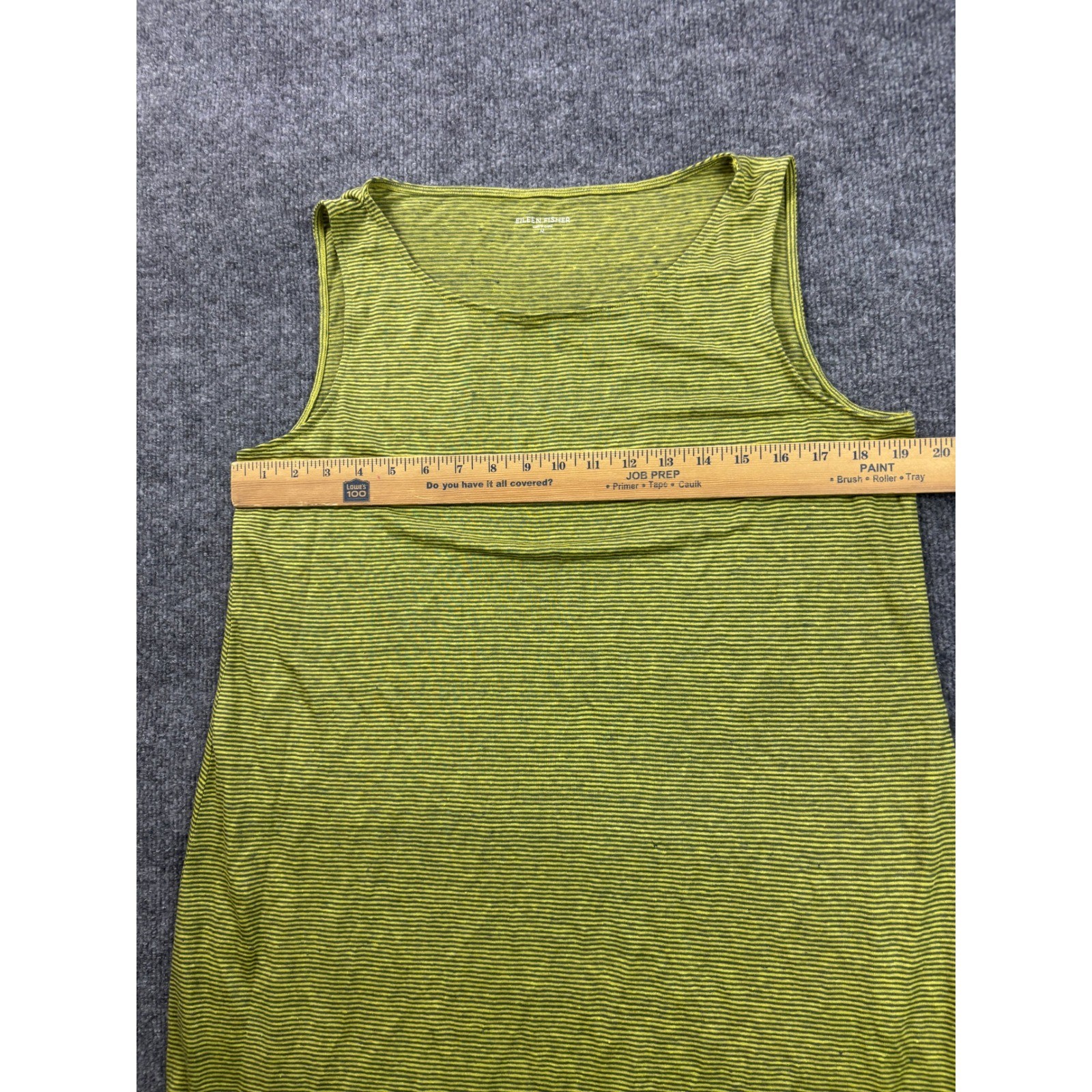 Eileen Fisher Shift Dress Womens Medium Lime Green Striped Sleeveless 100% Linen