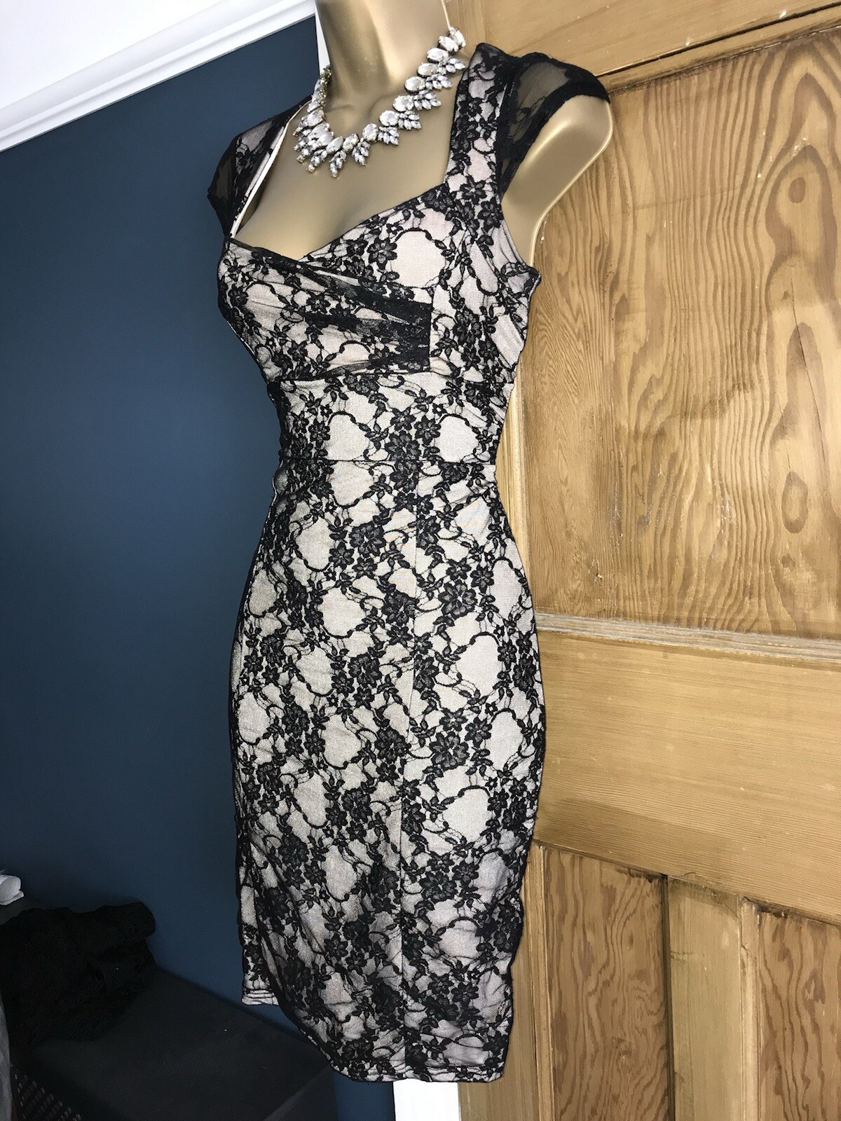 BNWT Jane Norman vintage ❤️Y2K black lace corset bodycon dress 14 16 pin up 50’s