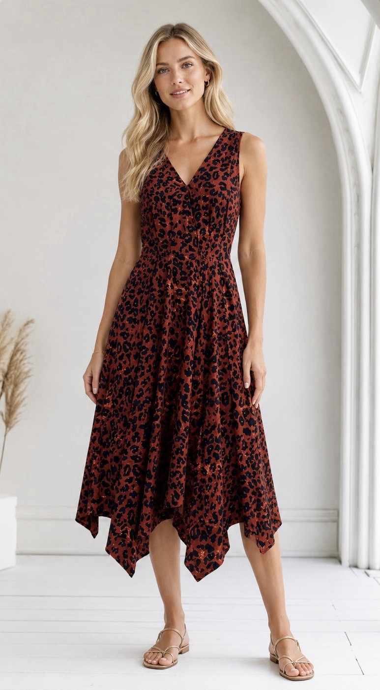 Beach Lunch Lounge Animal Print Faux Wrap Midi Dress Size Small Resort Chic
