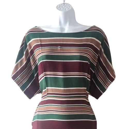 Vintage Style Striped Sheath Dress Green, Burgandy, UK Large (Fits 12 to 14)