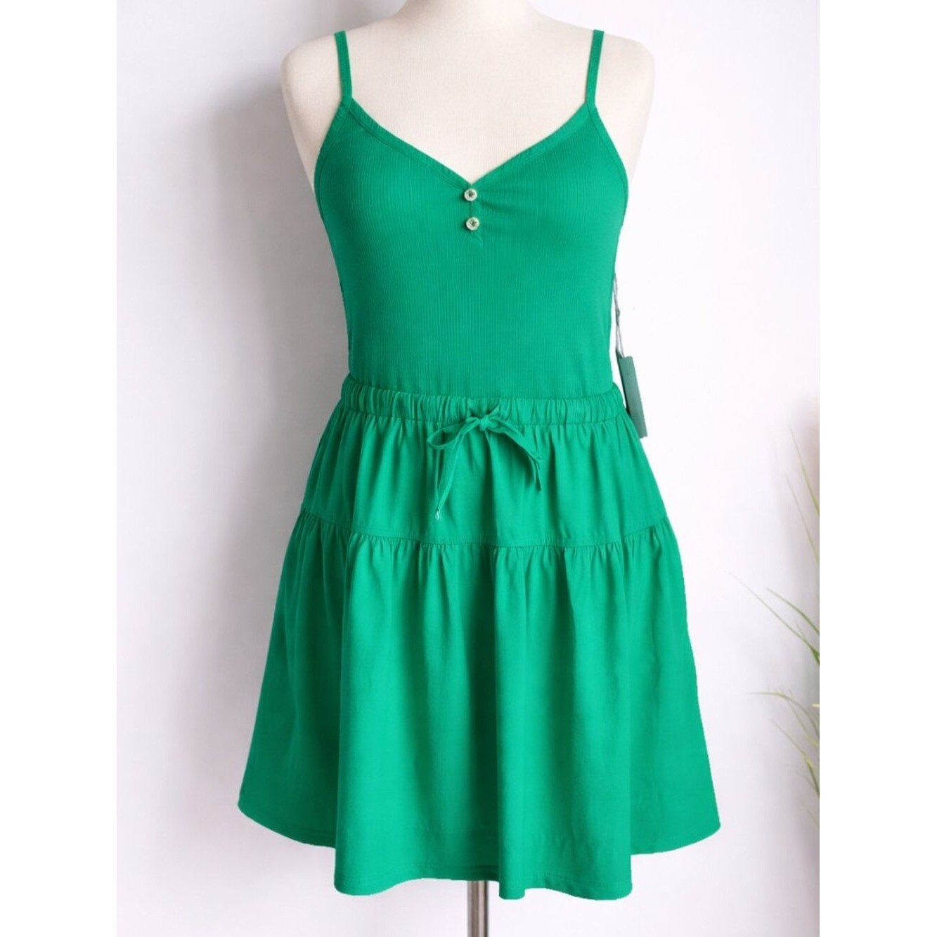 Nation LTD NEW Suchi Combo Kelly Green Tiered Ribbed Mini Tank Dress SZ XXL Boho
