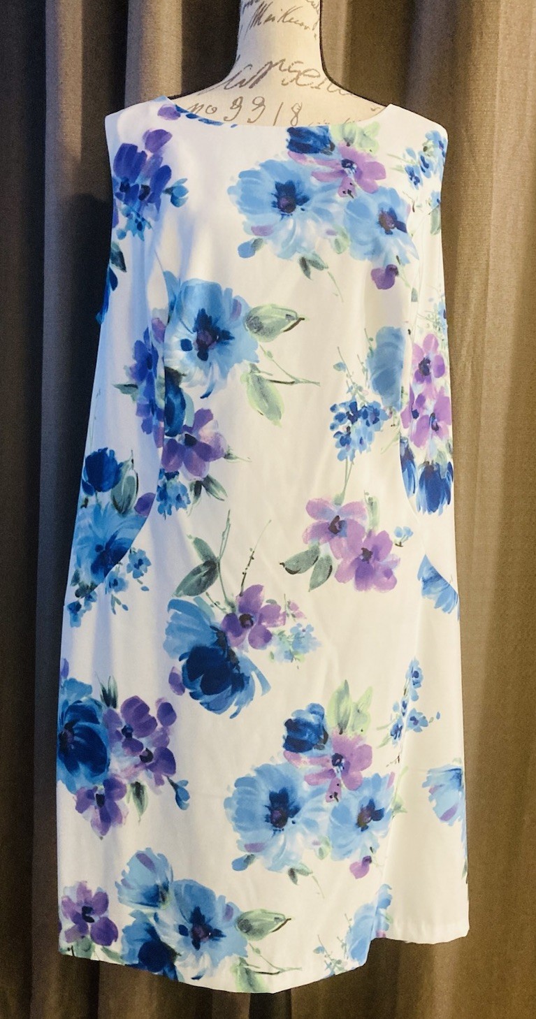 ALYX Floral Sleeveless Dress Zip Back Closure White Blues Purples Size 18