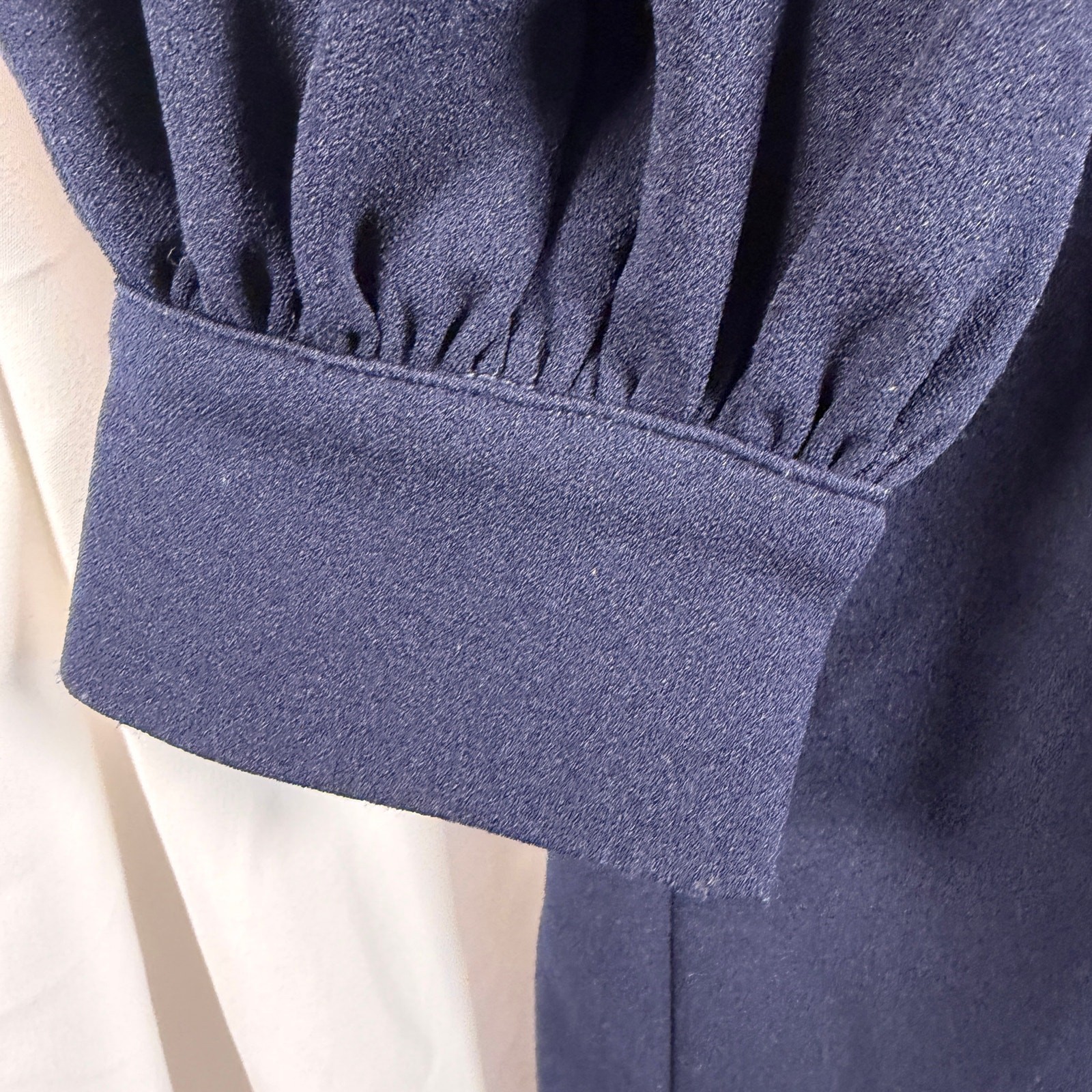 Alexia Admor Navy Bow Dress Pearl Button Front Lg Sl Mini Preppy Chic Size Small
