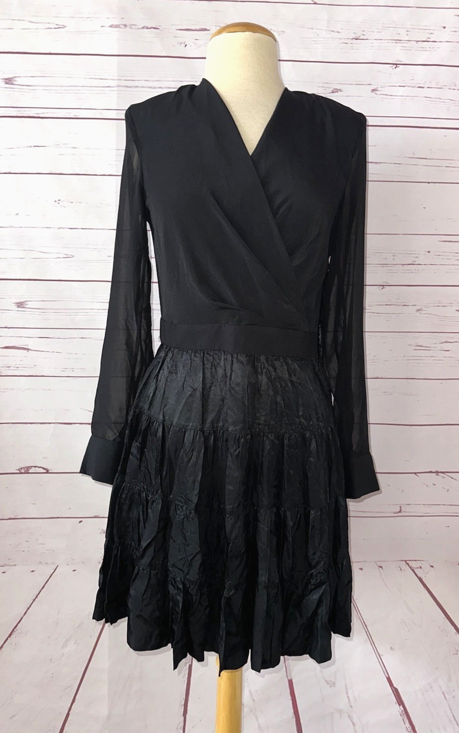 SANDRO Size 40 Ginette Long Sleeve Tiered Skirt Mini Dress Black NWT $445