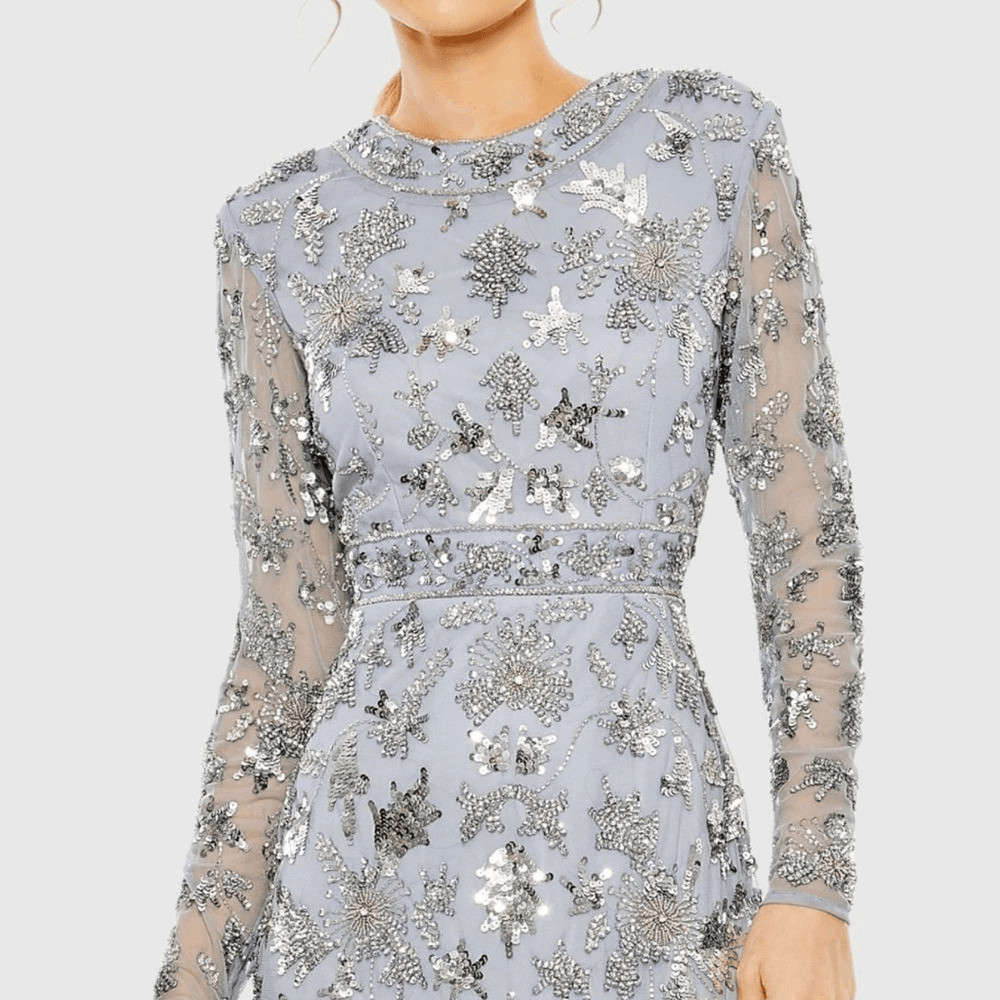 MAC DUGGAL 93939 Womens High Neck Long Sleeve Embellished Column Gown Dress 10