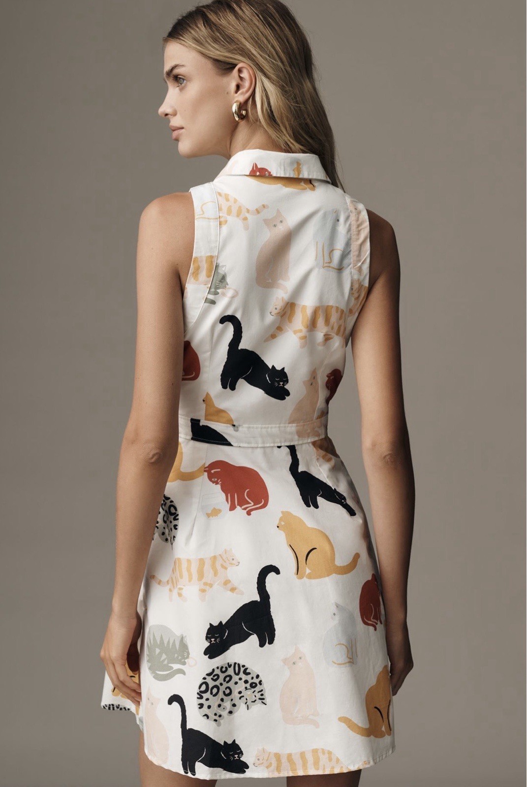 NWT RARE! Naomi Wilkinson Anthropologie Cat Dress White w Multicolored Cats XL