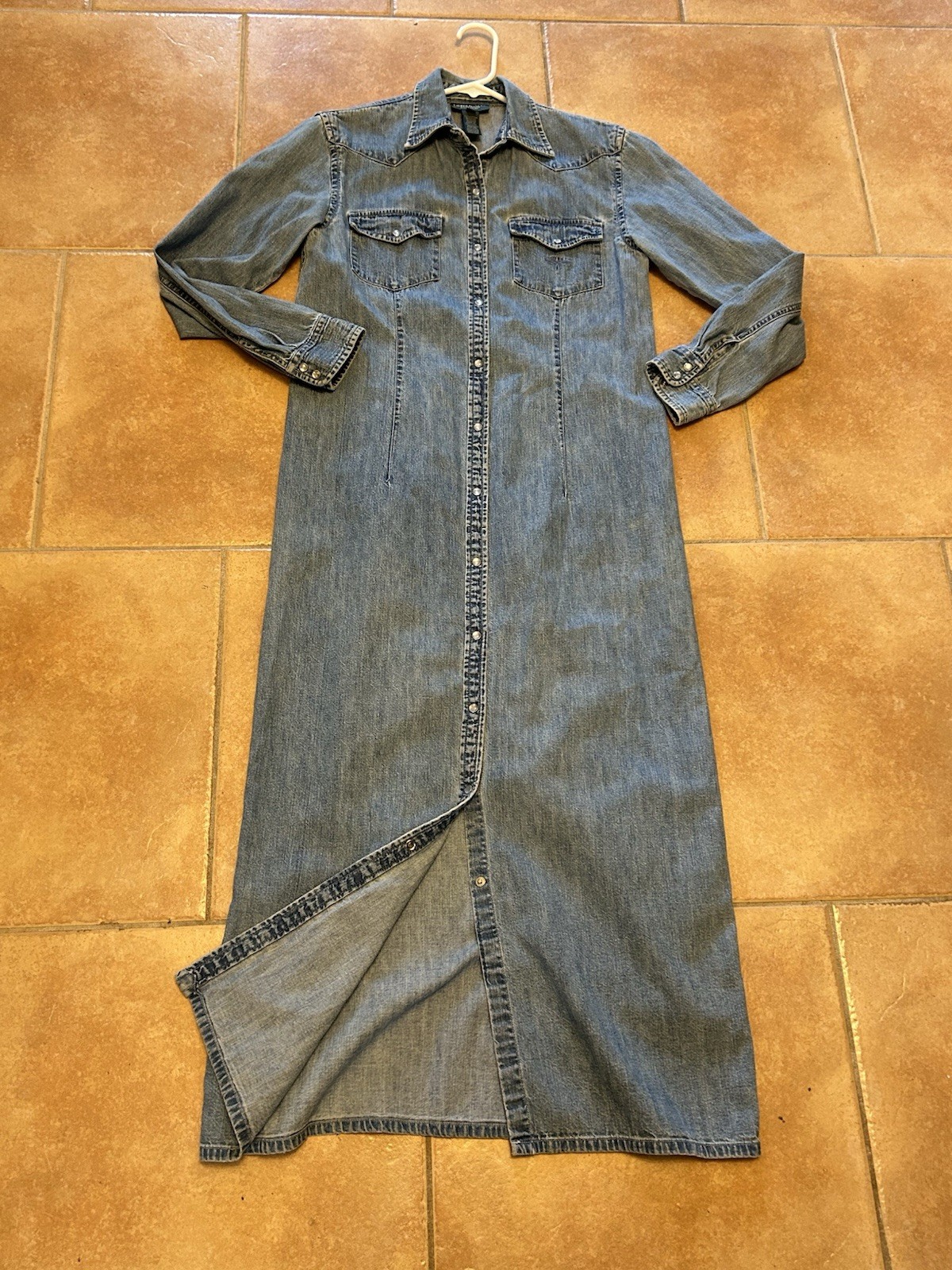 Ralph Lauren Women Small Denim Pearl Snap Shirt Dress Maxi Midi
