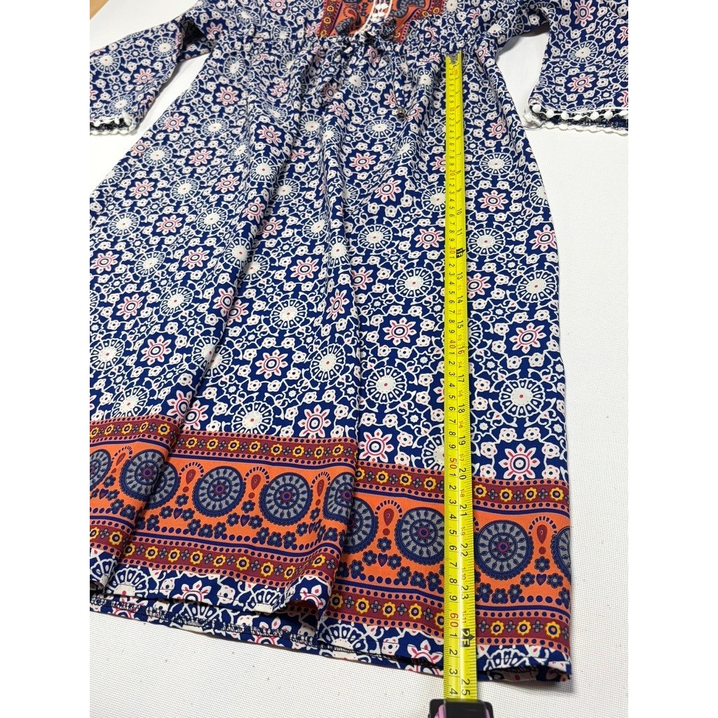 Passager Boho Beach Cover Up Dress EU 40 M Medallion Print Pom Trim