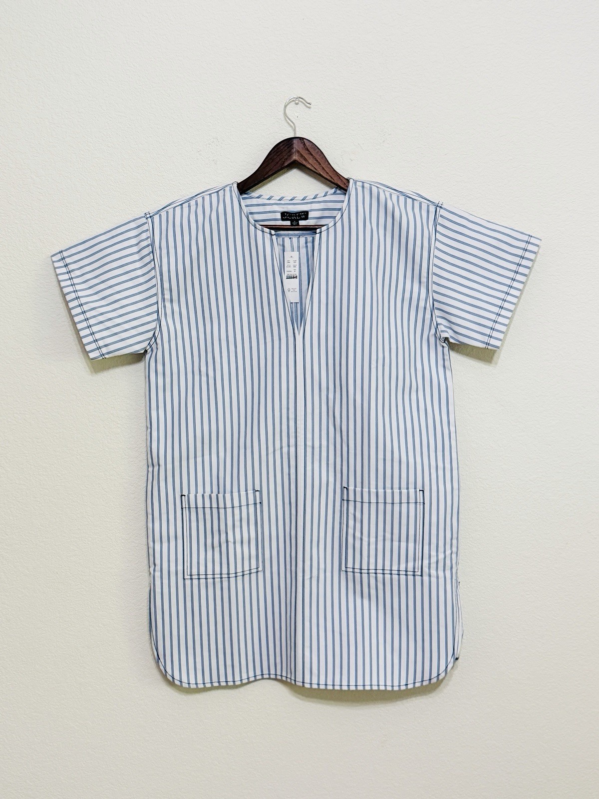 J.Crew Patch-pocket pullover dress in striped structured cotton poplin size M