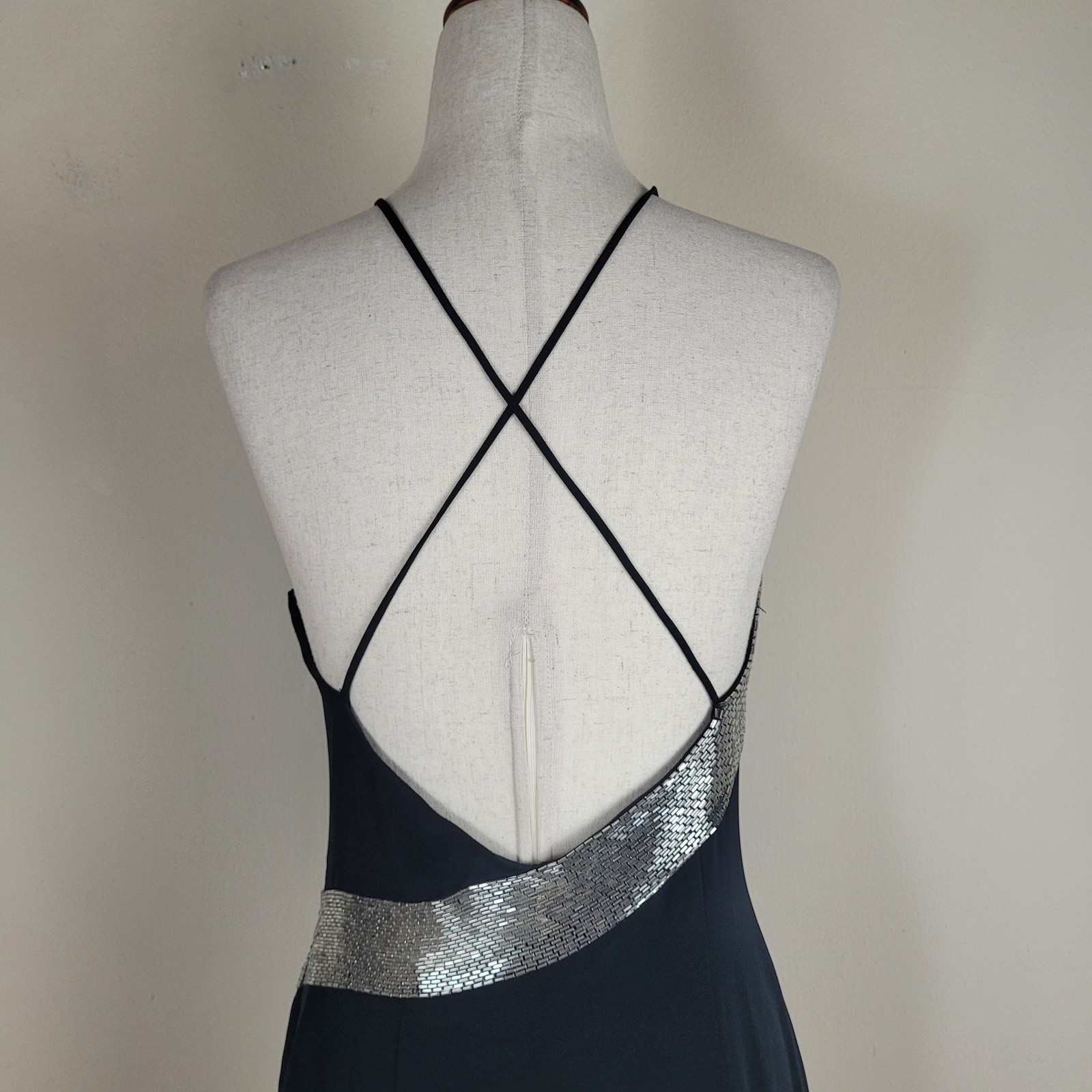 VTG Niteline Dress 6 Black Long Beaded Evening 90s Gown Column Sexy Red Carpet