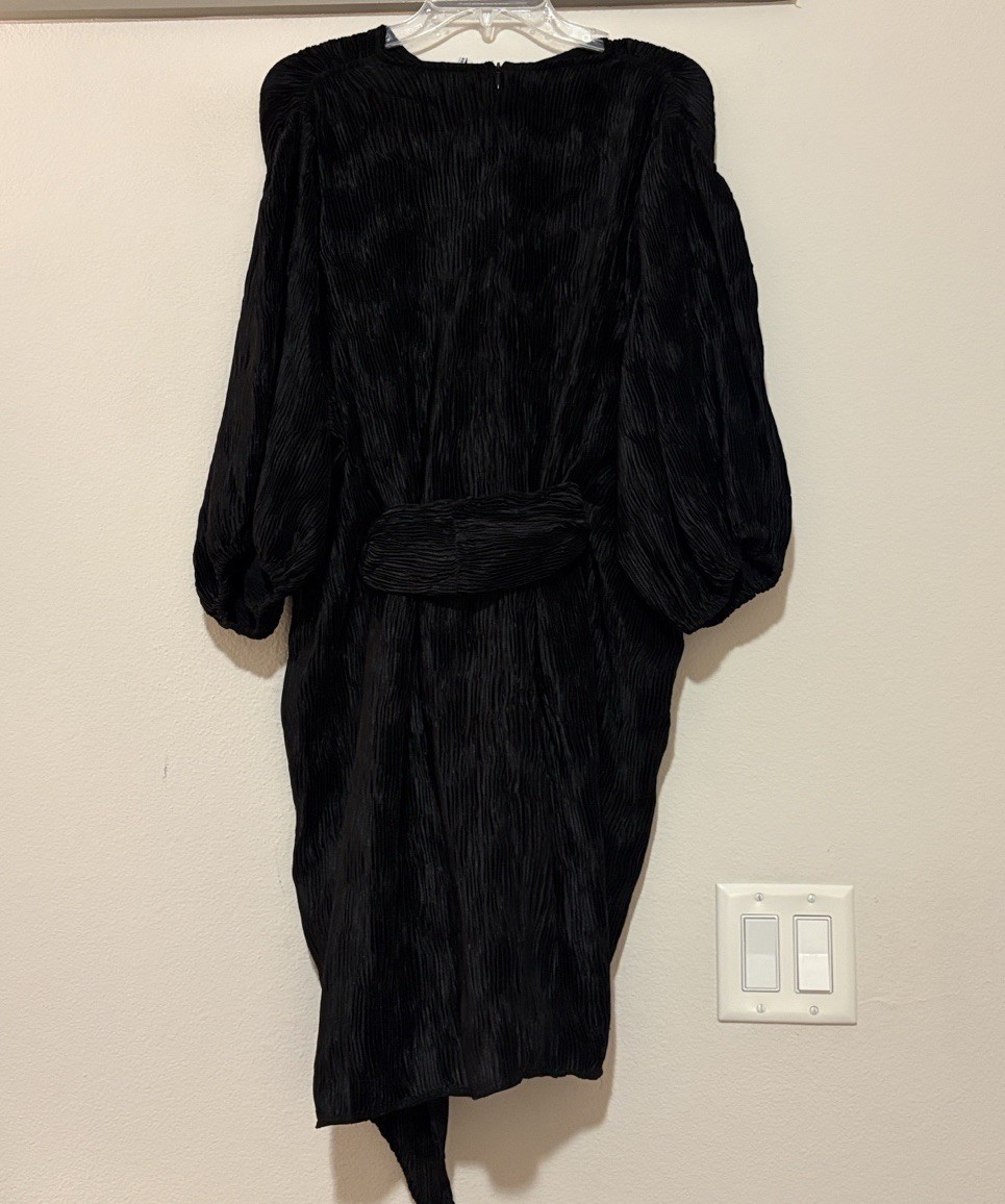 Ganni Pleated Satin Plisse Effect Mini Dress In Black SZ 38/M/US 6 EUC