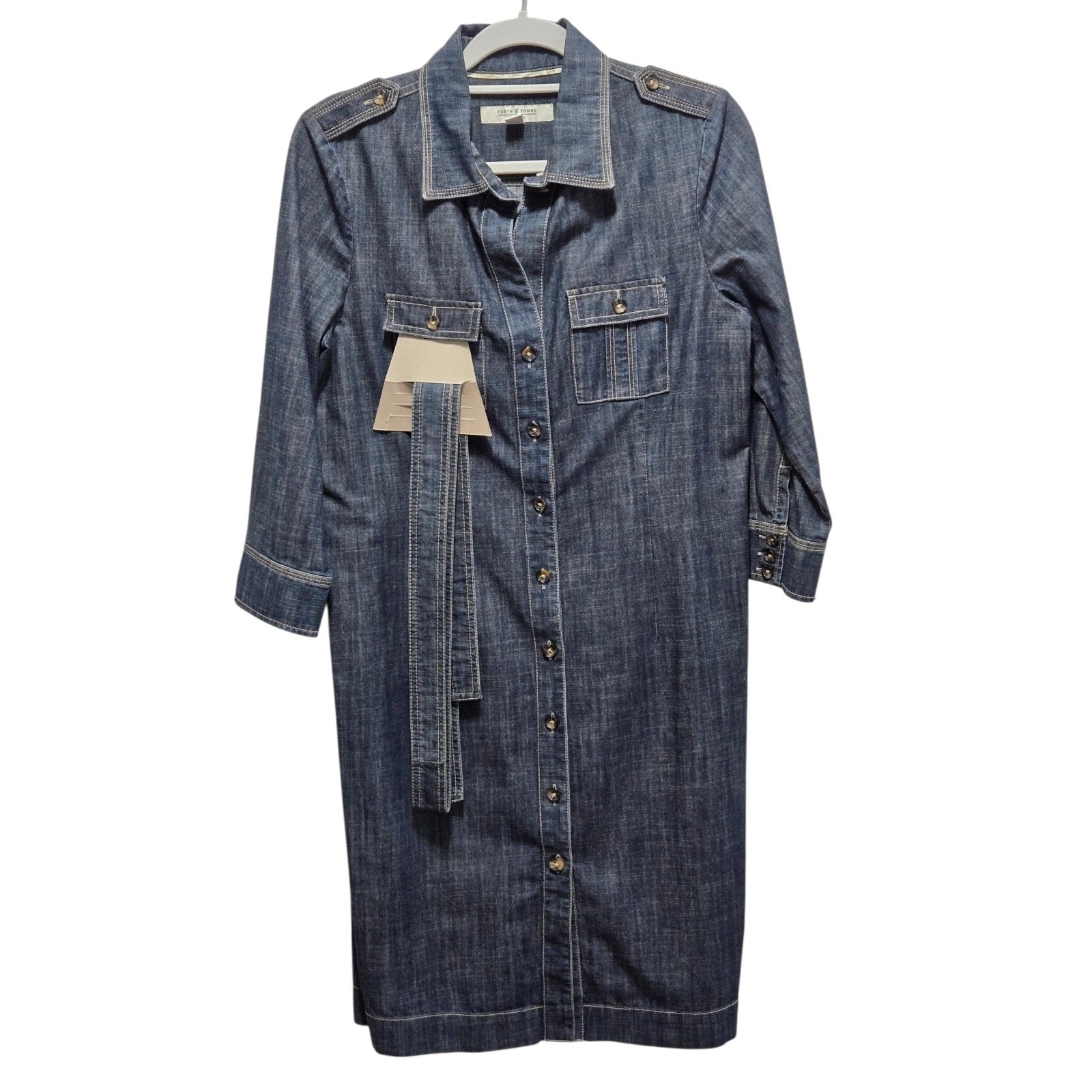 Vintage Forth & Towne Edition GAP Denim Shirt Dress Blue Cotton Belted Midi