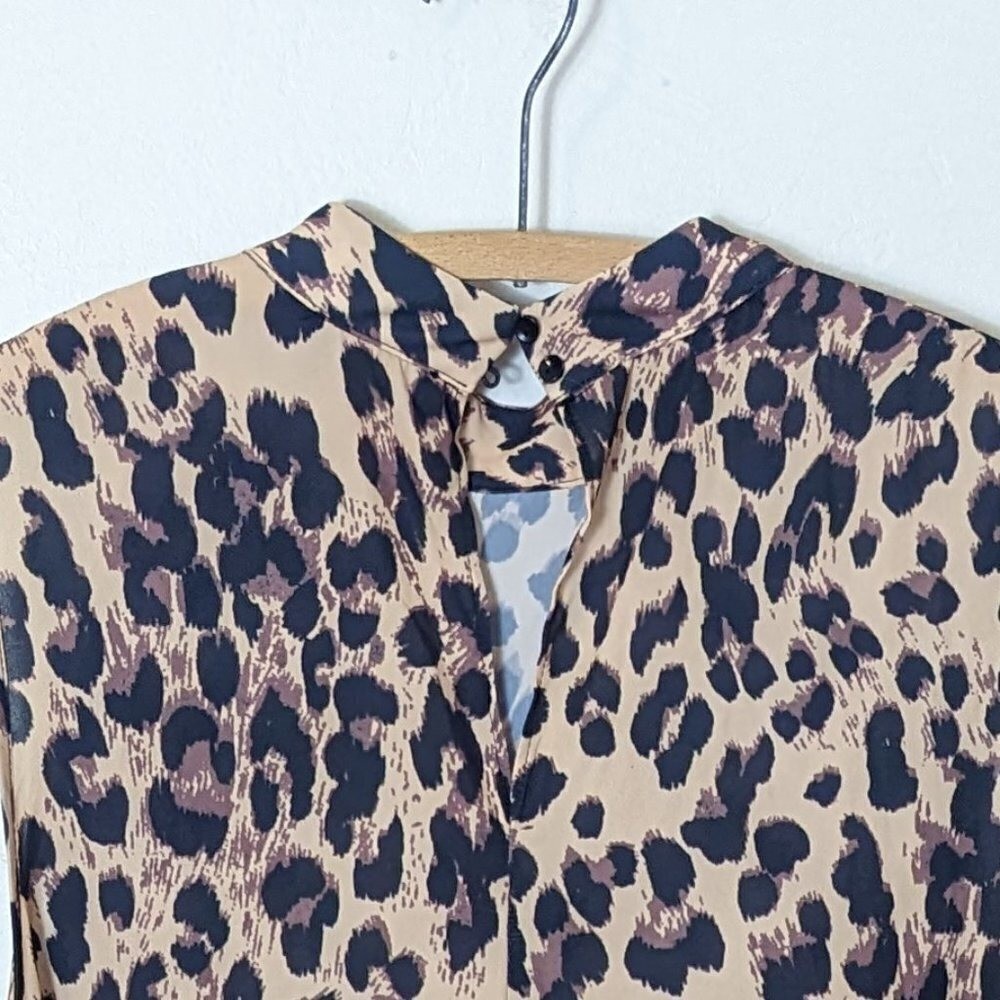 Boohoo Leopard Print Tiered Midi Mock Neck Dress High Neck Sleeveless Size 14