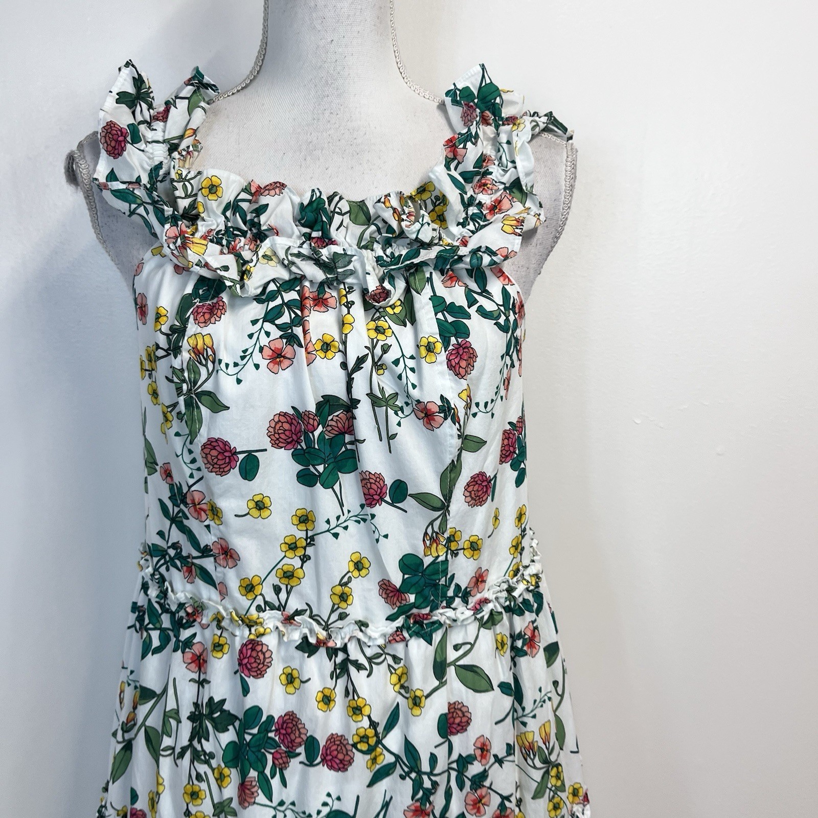 Nautica Jeans Co. Ankle Length Smocked Ruffled Floral Maxi Dress size Medium