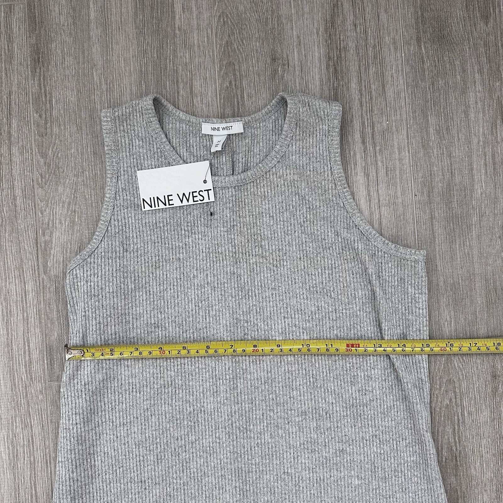 NINE WEST Gray Heather Size Medium Stretch Ribbed Sleeveless Dress New With Tag