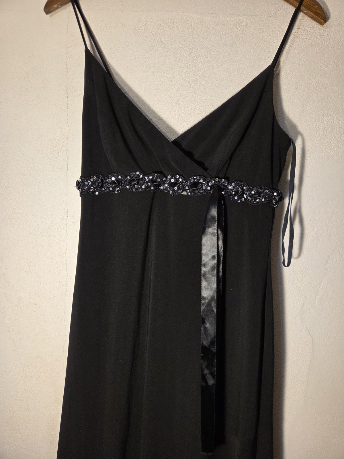 Dave & Johnny Black Beaded Spaghetti Strap Handkerchief Hem Dress Size 6