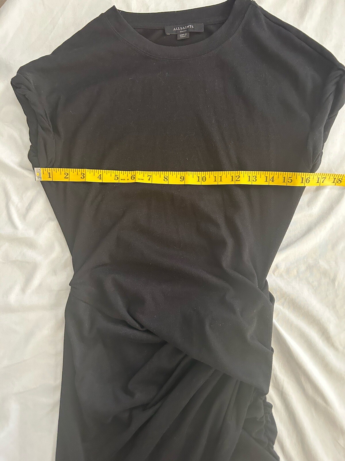 AllSaints Ruched Knit Shift Dress Womens Size Small Black Classic City Party