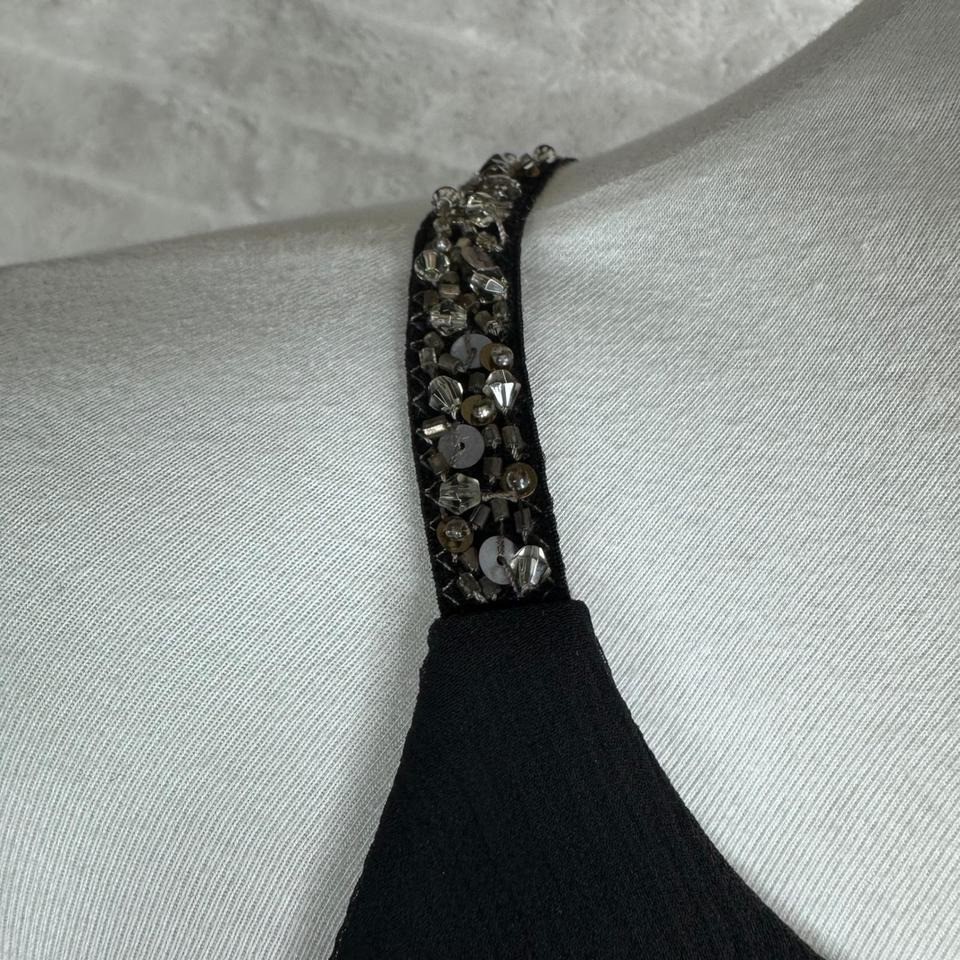 BCBGMAXAZRIA Black Beaded Halter Tiered Ruffle Silk Chiffon Cocktail Dress XS