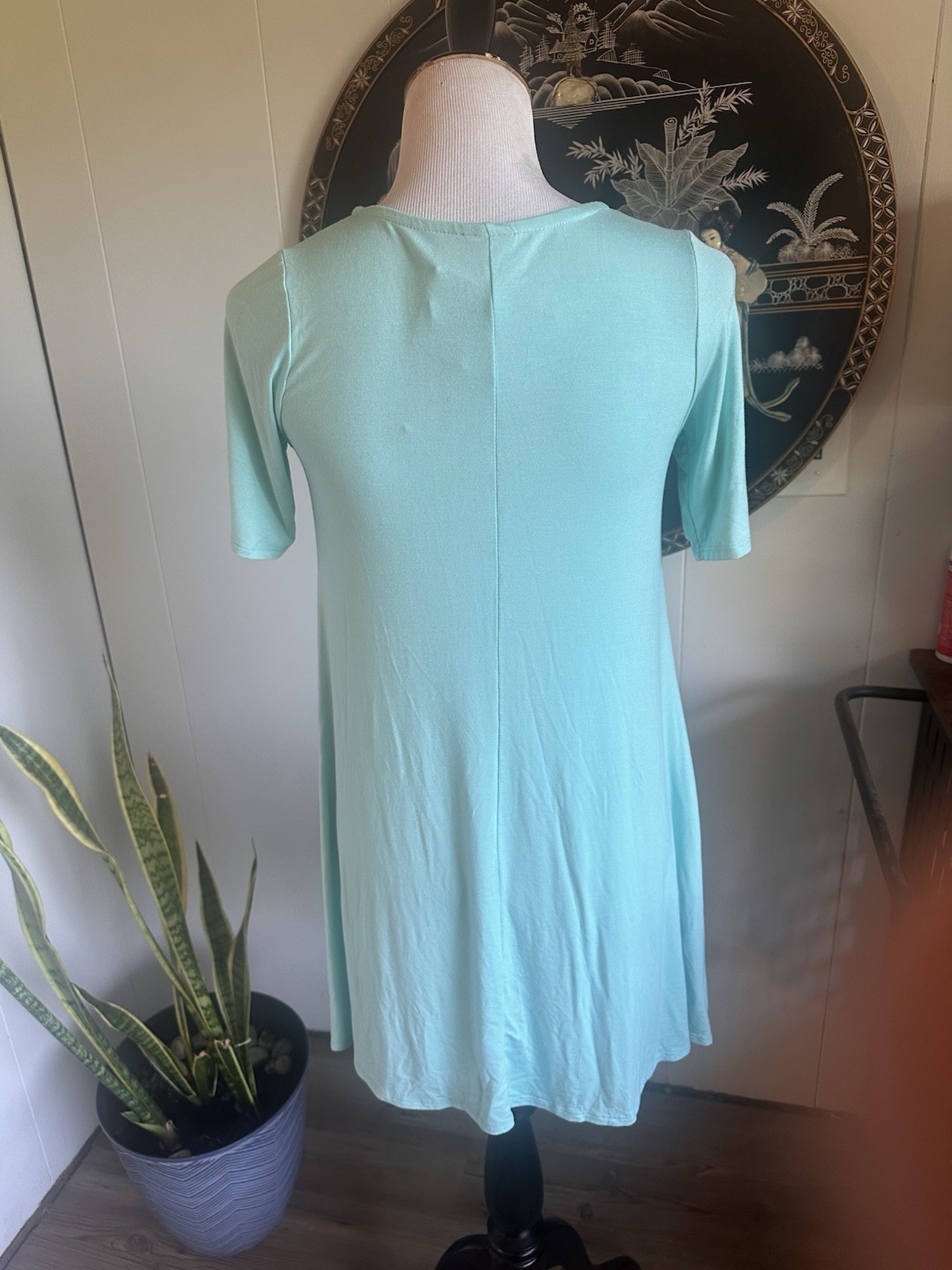 Agnes & Dora XXS Blue Knit Swing Knee Dress Short Sleeve Pockets Stretch