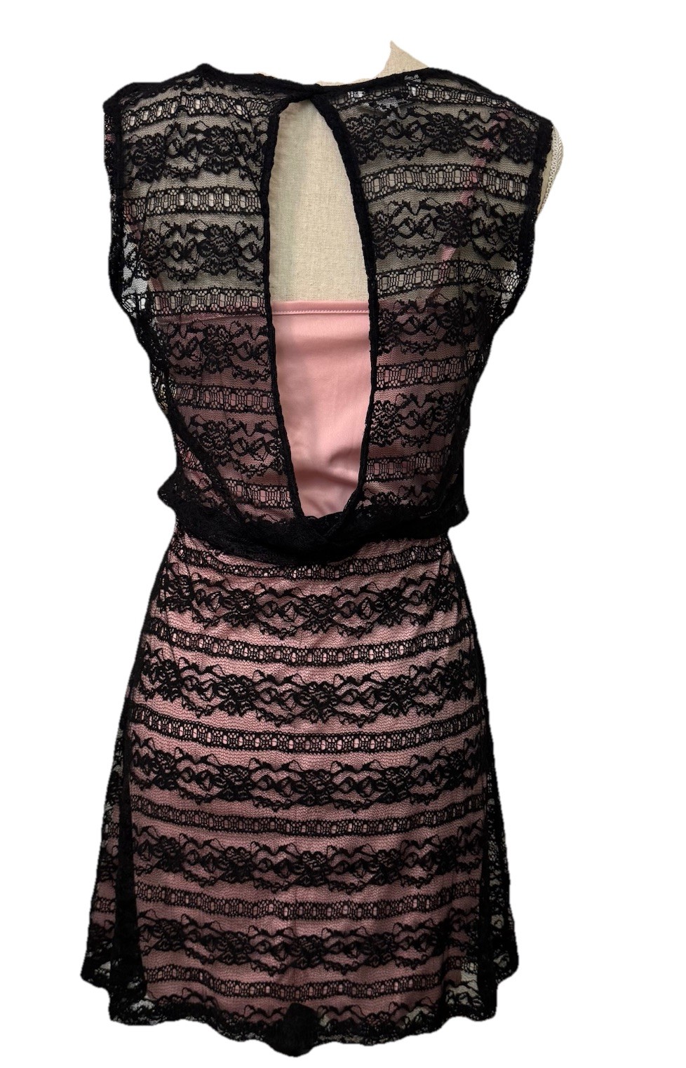 Speechless Womens Black Lace Overlay Pink Lining Sz Small Sleeveless Fit Flare