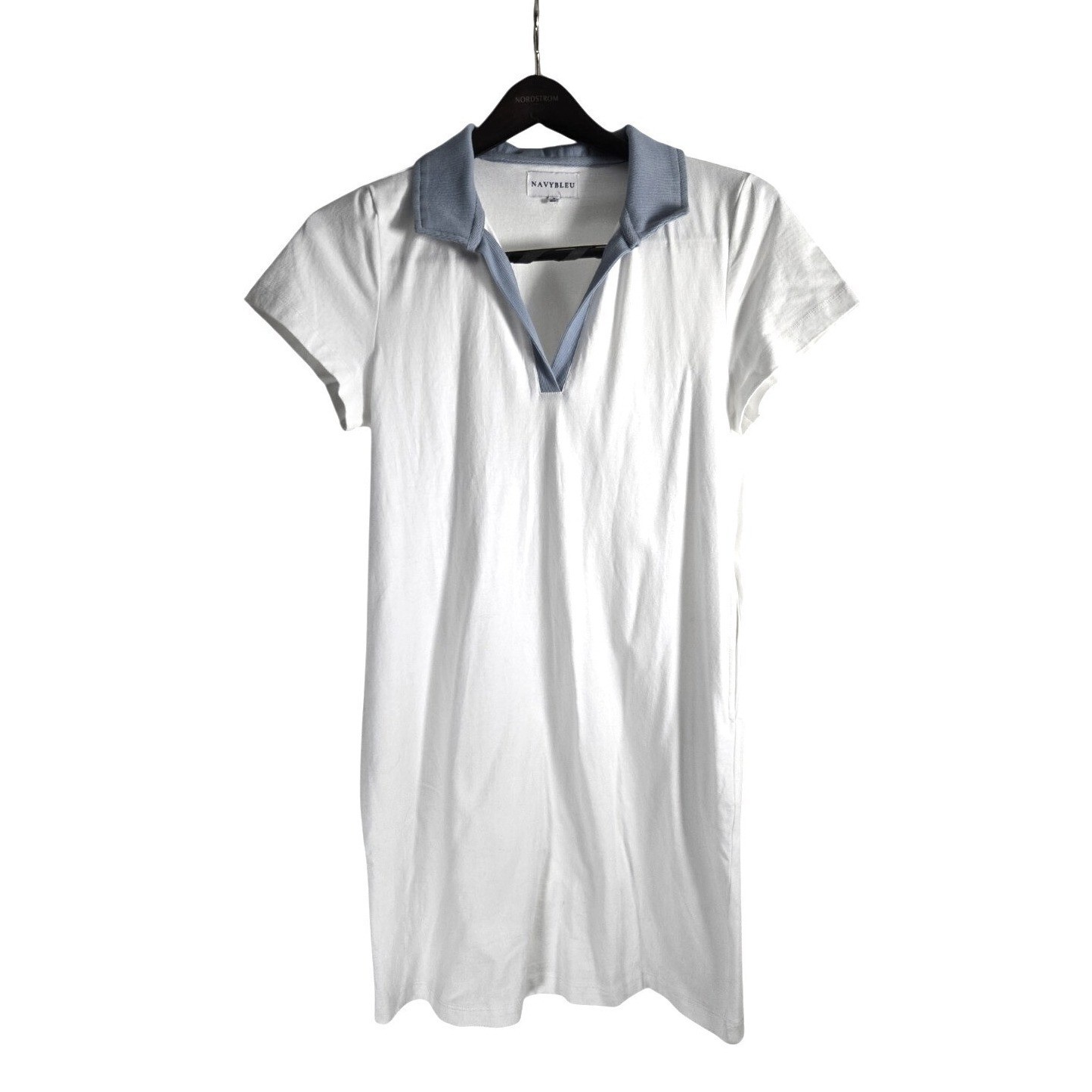 Navybleu Womens Small White Blue Contrast Collar Polo V-Neck Mini Dress S