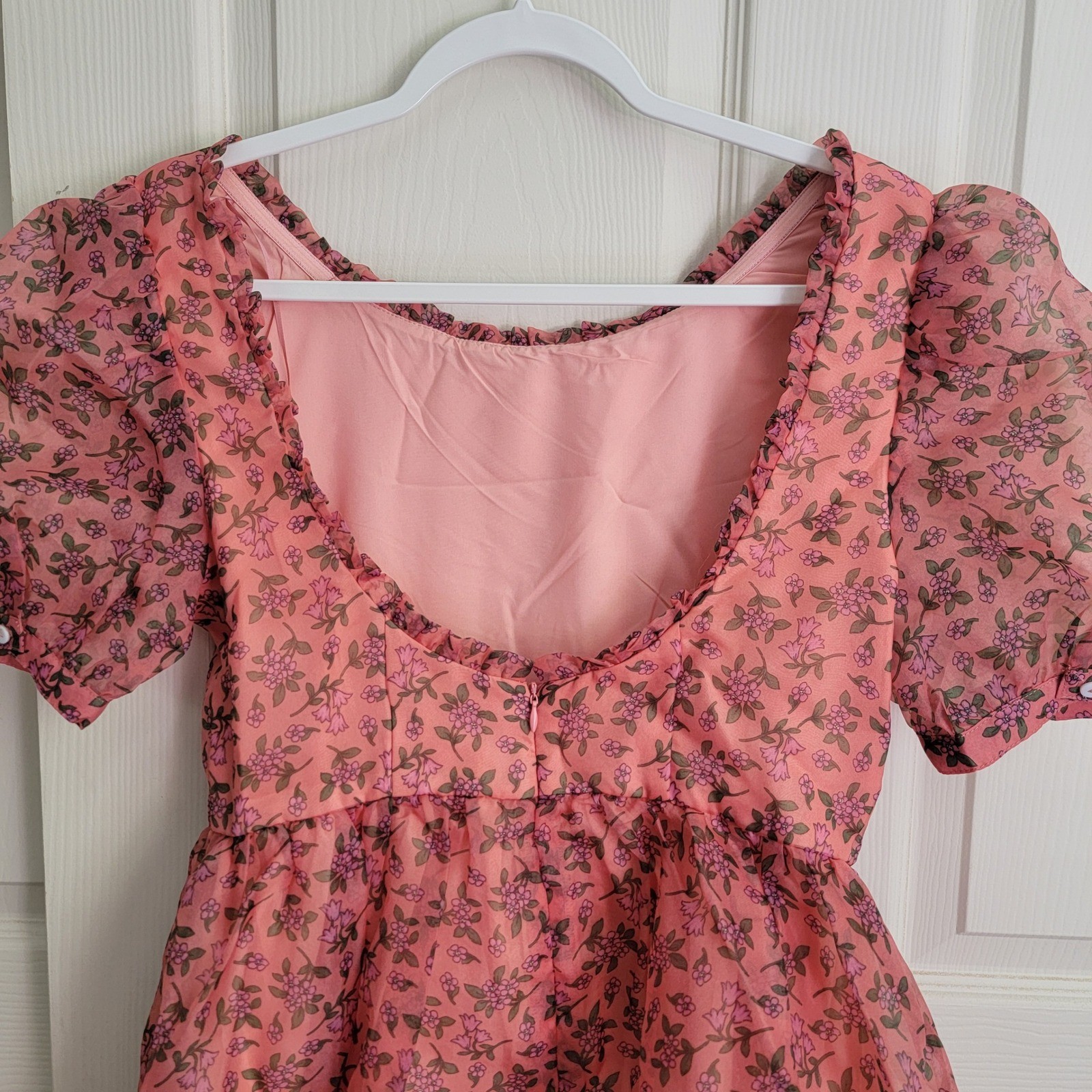 NWT Lost + Wander Pink Floral Venus Rising Mini Dress Babydoll Puff Sleeves Med