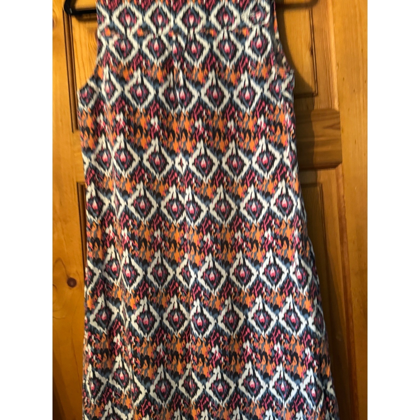KAVU Sleeveless Ikat Diamond Print Shift Dress Blue Pink Orange Size M Pocket