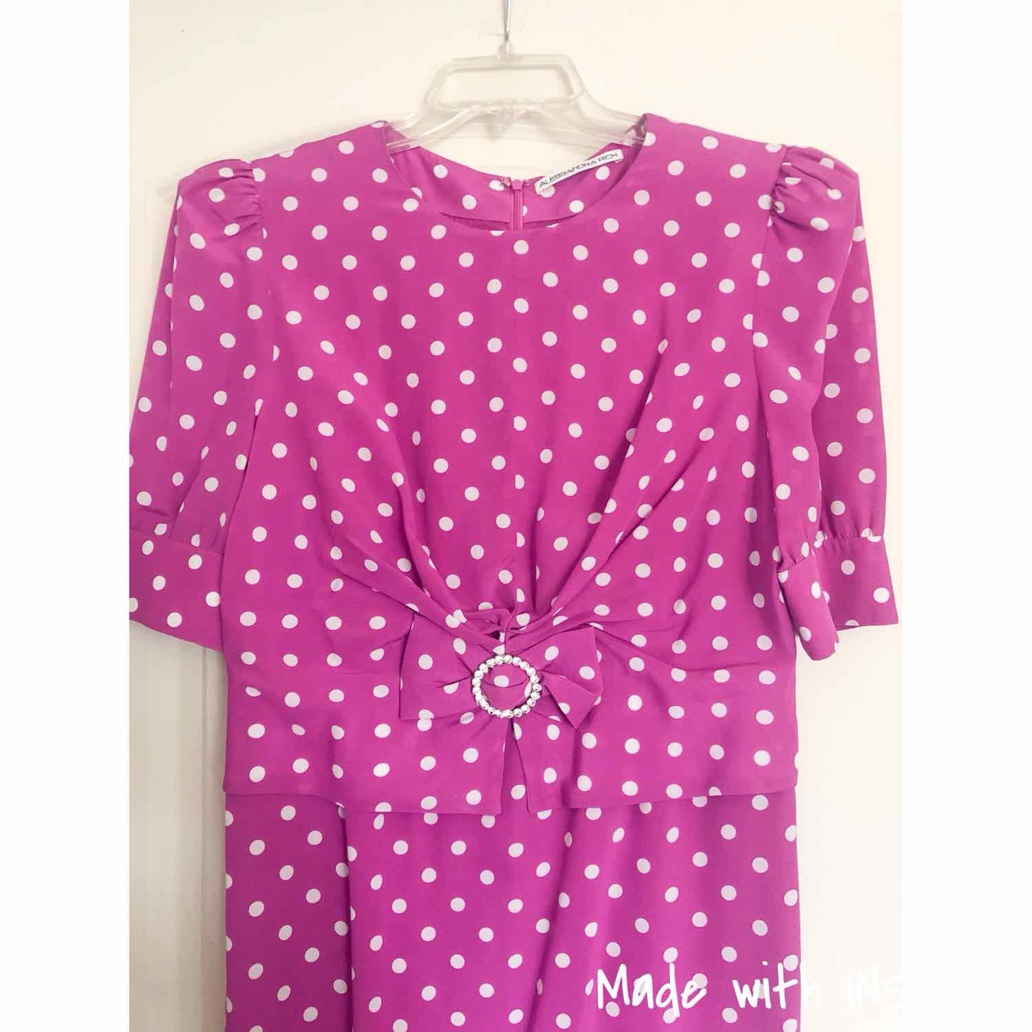 Alessandra Rich Pink & White Polka Dot Print Silk Dress