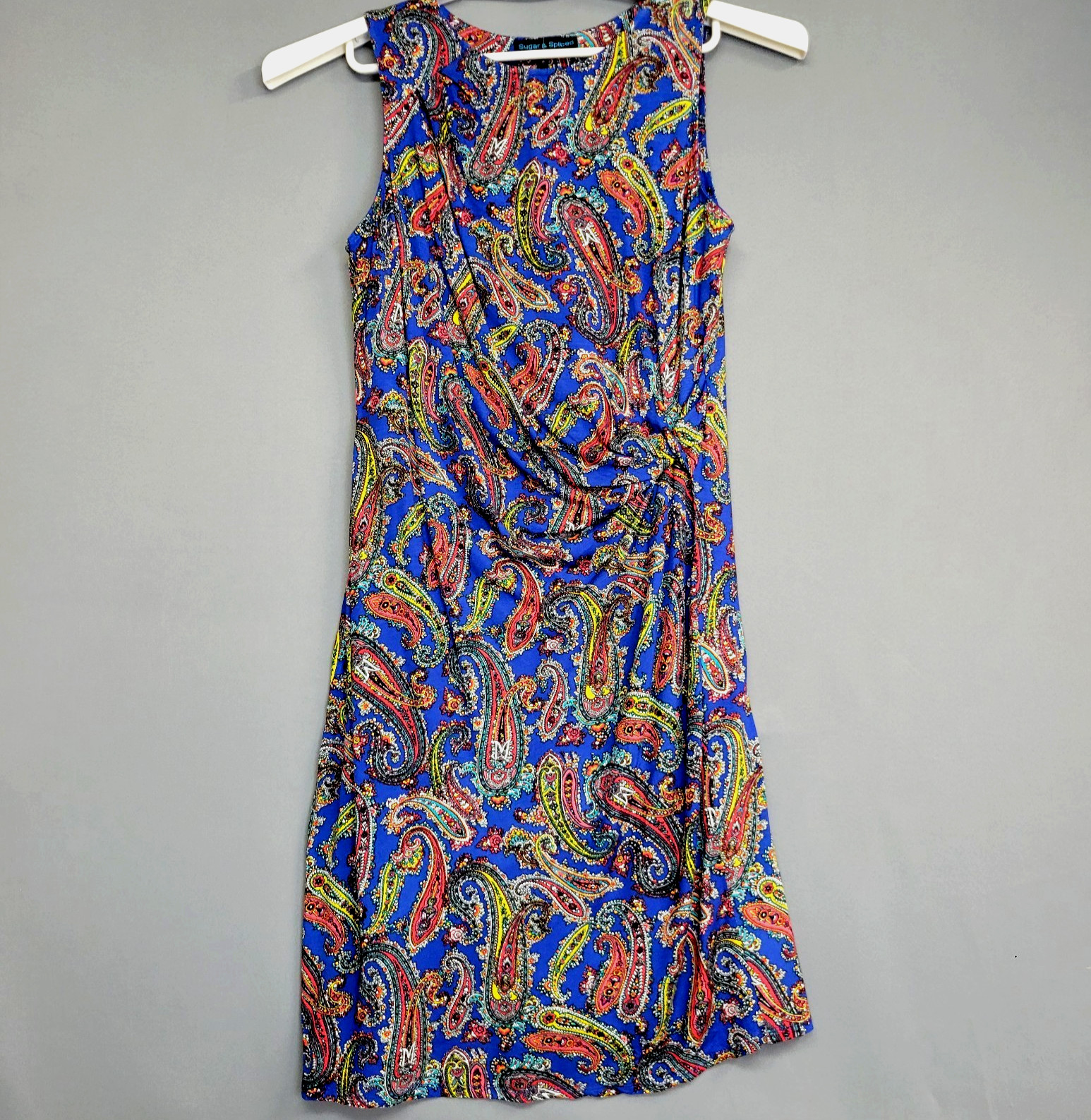Sugar & Spliced Dress Womens S Blue Paisley Runch Sleeveless Bobo Chic Vibrant
