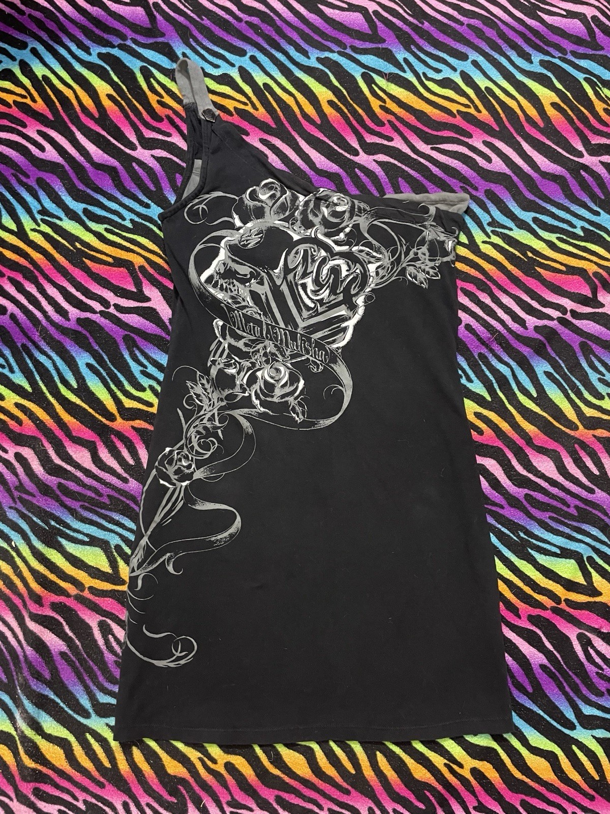 Y2k grunge goth rare 2000s Metal Mulisha Edgy One shoulder Mini Dress