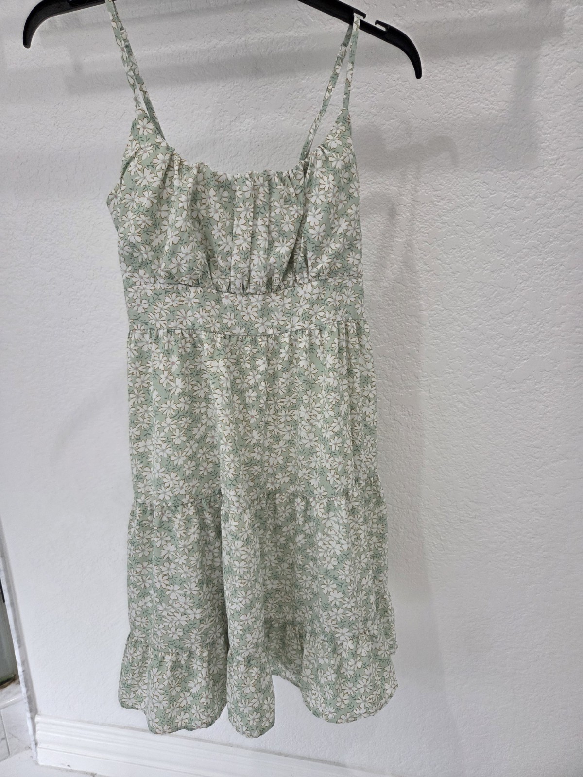 Sage Green Floral Mini Dress | Size Small | Smocked Back | Cottagecore