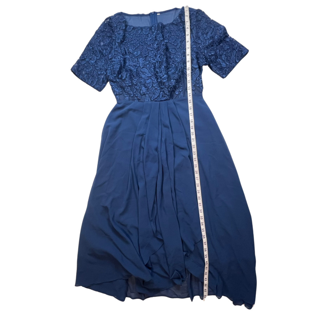 TS Conture Dress S Navy Blue Tea Length Embroidered Lace Bodice Chiffon Skirt
