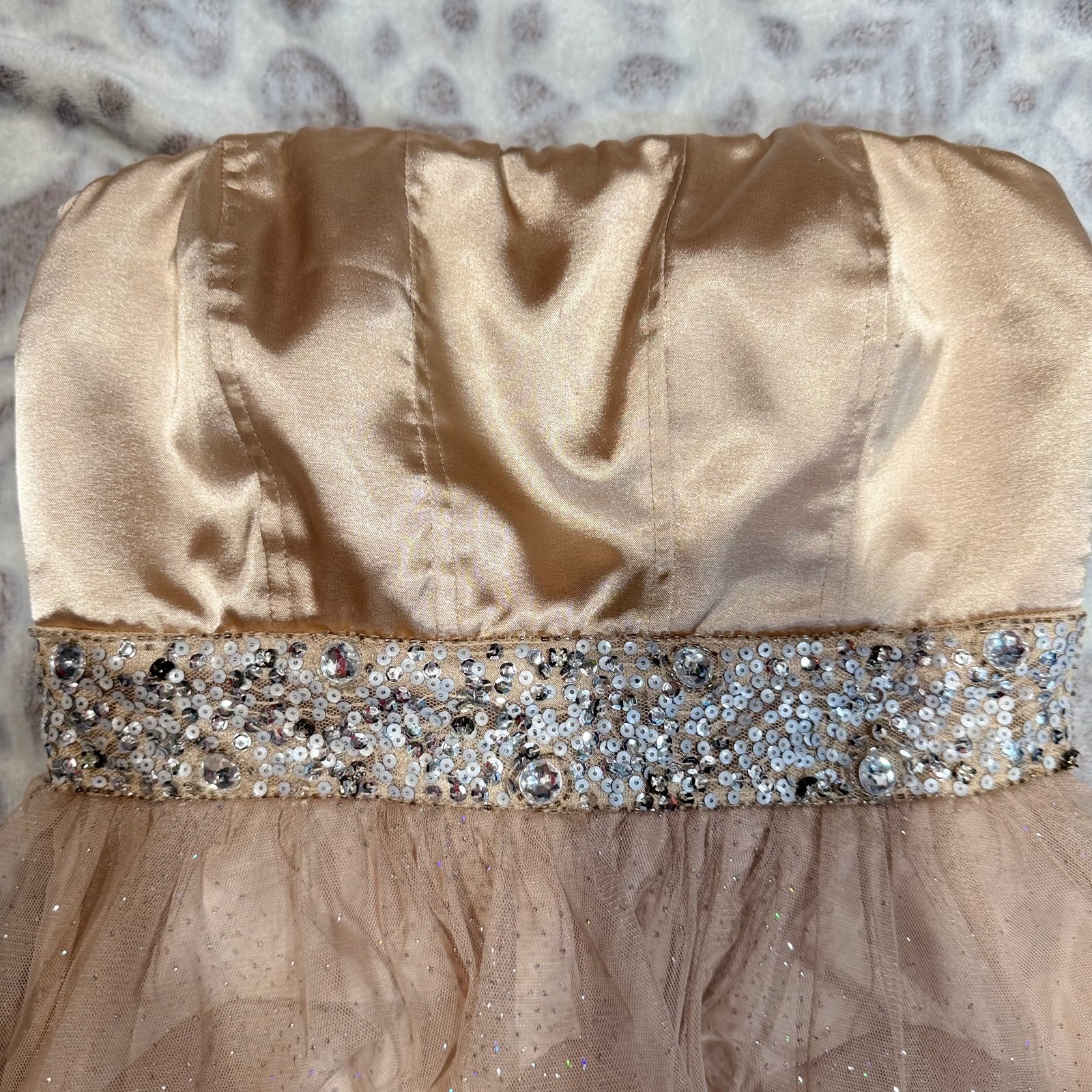 Speechless Champagne Sequin Glitter Tulle Strapless Party Dress Size 7