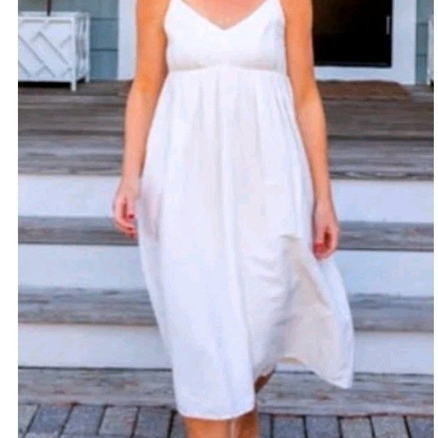 Navybleu White Linen Empire Waist Midi Dress Womens Small Adjustable Straps