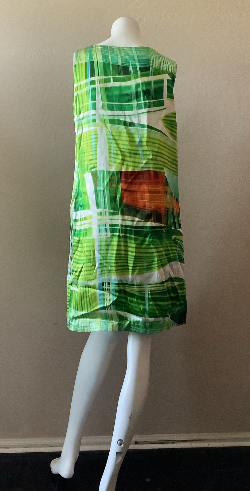 Joe Fresh Style Green Orange White Silk Geo Print Shift Dress Size M