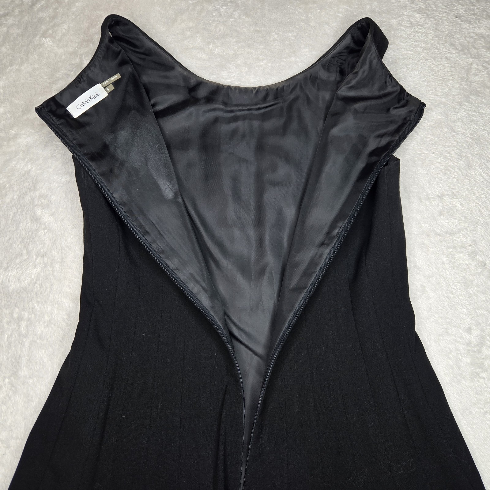 Calvin Klein Dress Womens 6 Black Lined Staple Fit & Flare Ribbed Formal LBD