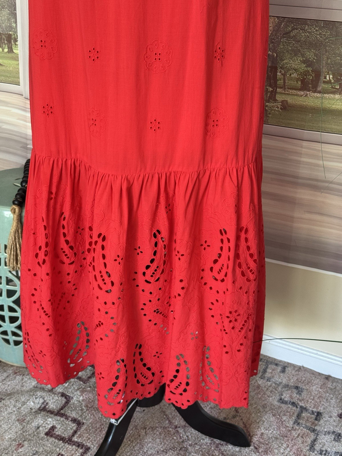 Destination 365 Red Cotton Eyelet Midi Dress,XS, NWOT