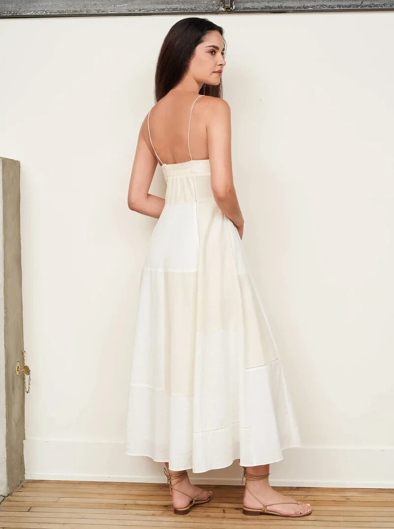 LA LIGNE Natural Ivory Patchwork Ethereal Goddess Celeste Midi Dress LARGE 10/12