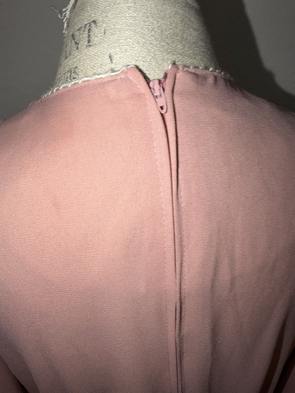 Terri Ellen Pink Solid Midi Dress Round Neck Puff Sleeve Beaded Zip