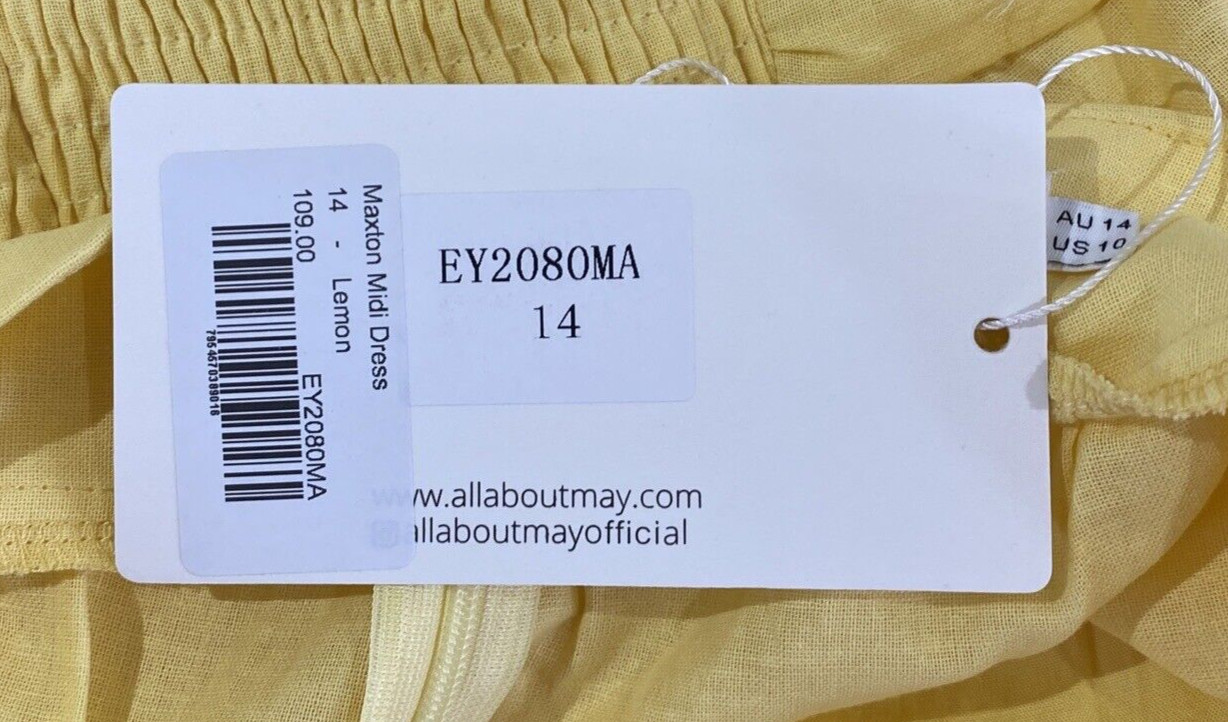 All About May – Maxton Midi Dress – Yellow – Size 14 BNWT (from Gingham & Heels)