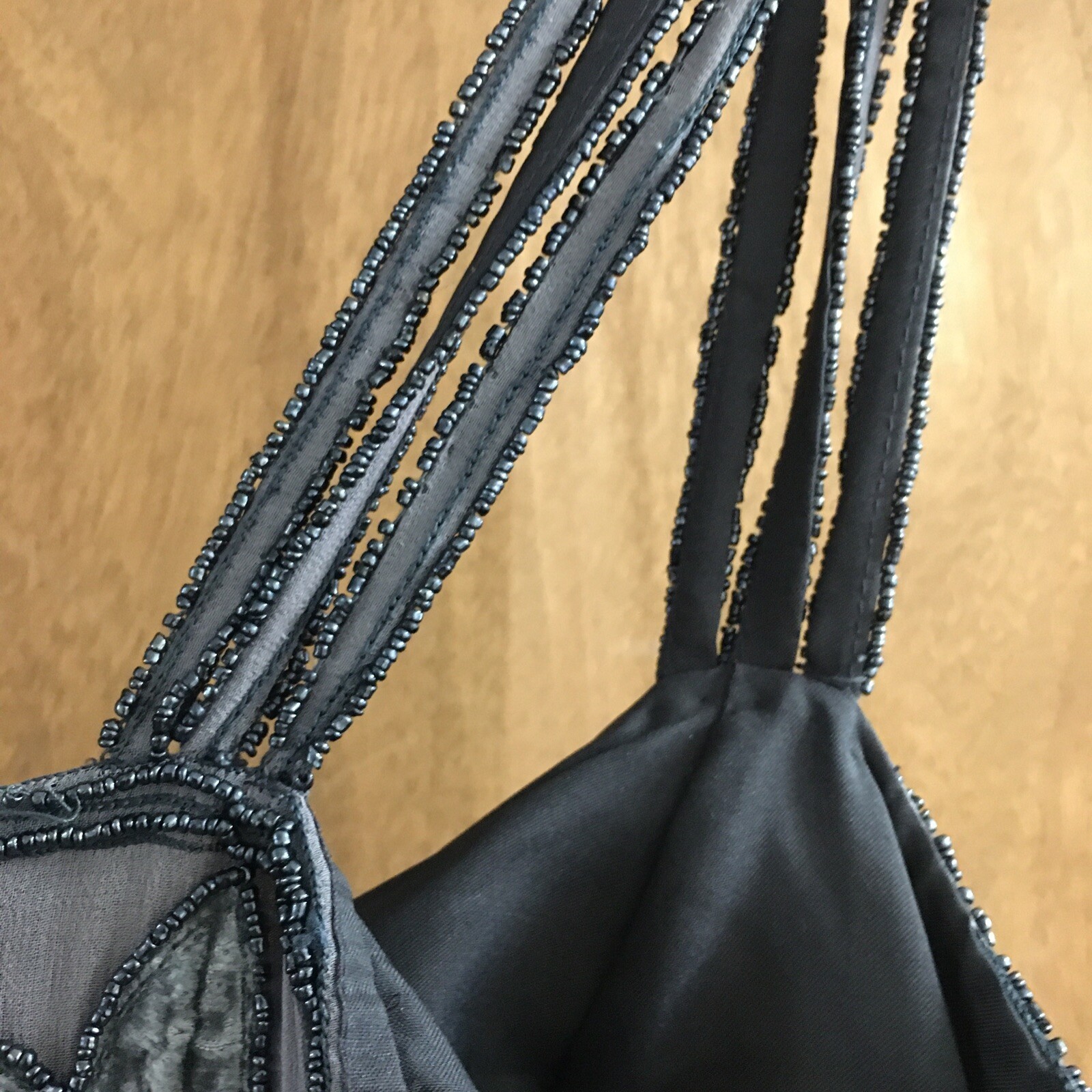 Womens Dress CACHE , Grey/brown Beaded Velvet Accents, Liner,Long , Size S. a258