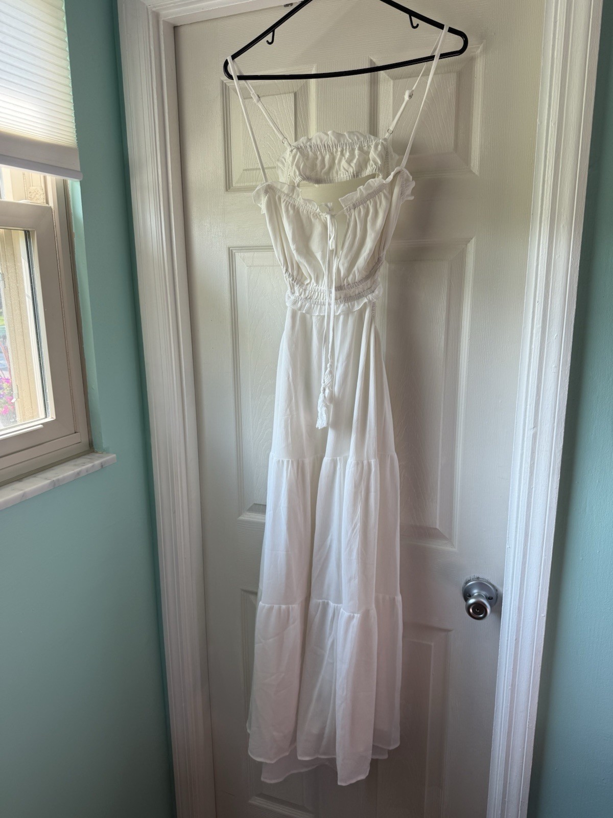 Backless Maxi Dress Women White Medium Spaghetti Strap Backless Dress
