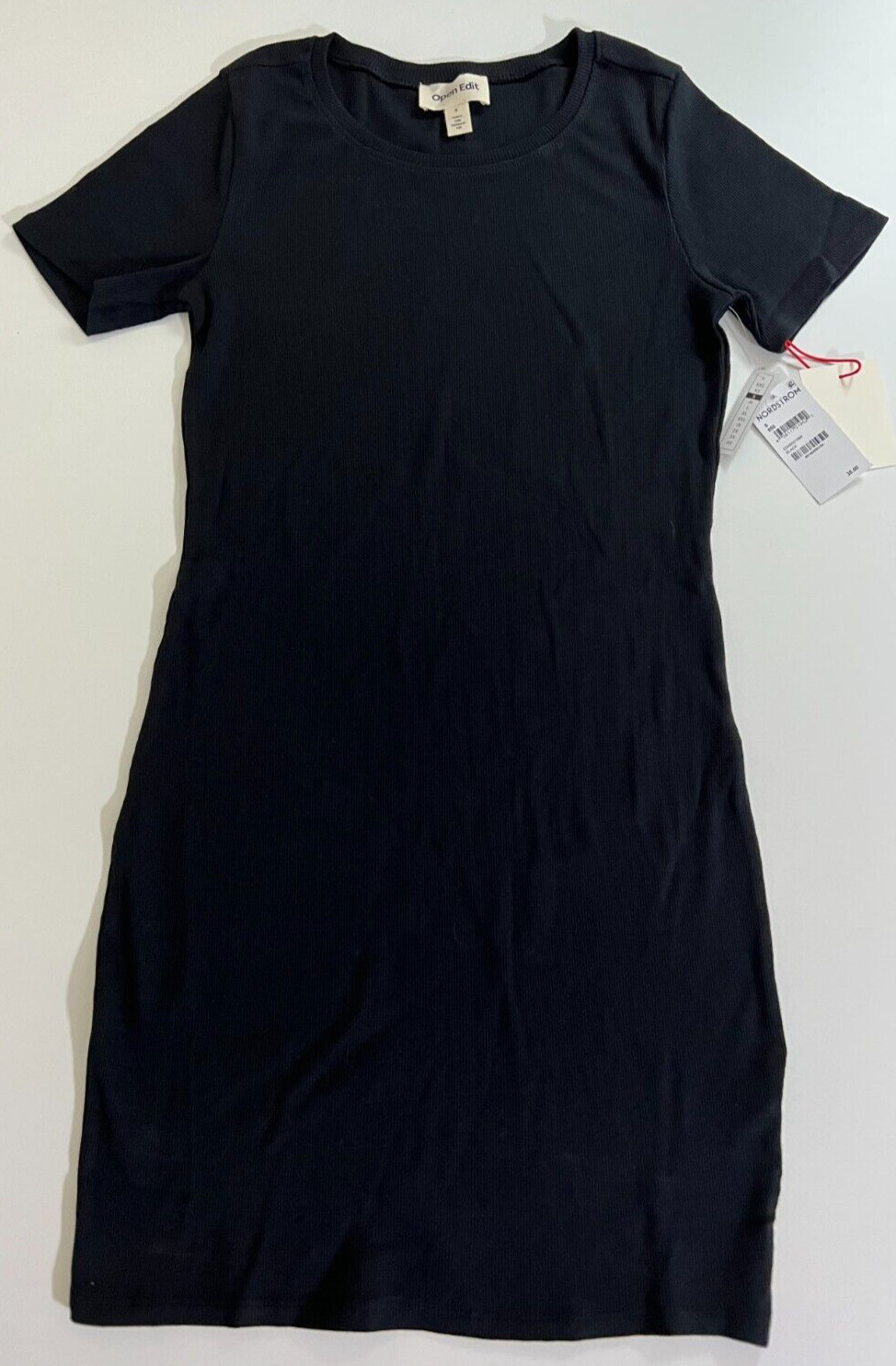 Open Edit Black Ribbed Bodycon Mini T-shirt Dress Size Extra Small NWT