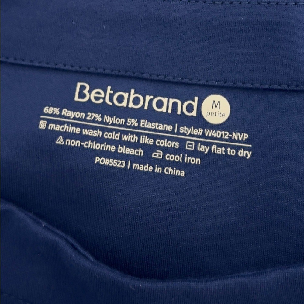 Betabrand Half Day Shift Dress Sz Med blue w/ mauve pocket trim casual office