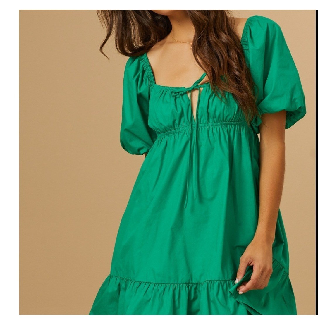 Altar’d State Green Puff Sleeve Babydoll Dress Smocked Back Mini XXS